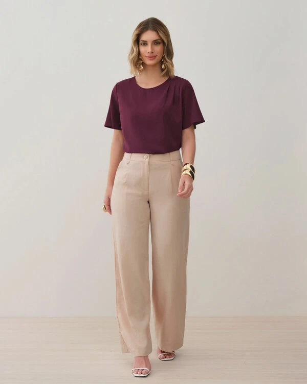Blusa Assimétrica Pregas Ombro Esquerdo
