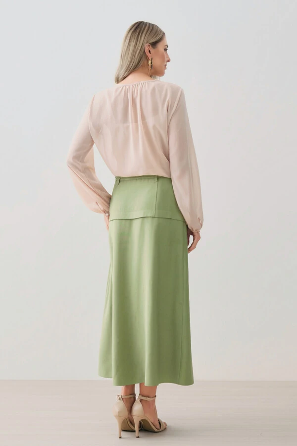 Blusa de Chiffon Yoryu Manga Longa Decote Gota Laço