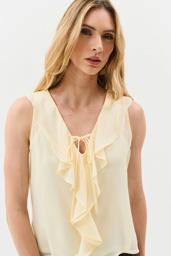 Regata de Chiffon Yoryu Decote V Babado Laço