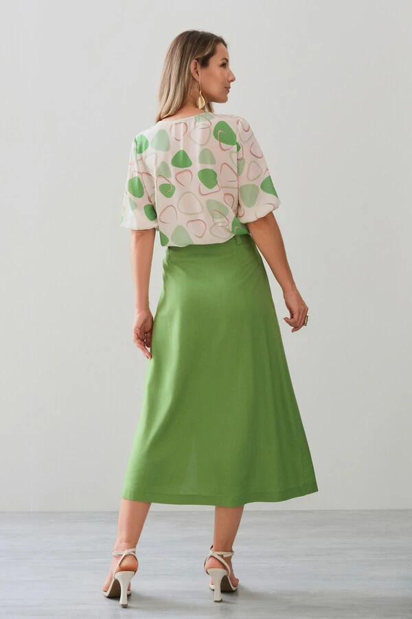 Blusa Abstrata Triângulo Manga 3/4 Elástico Decote V