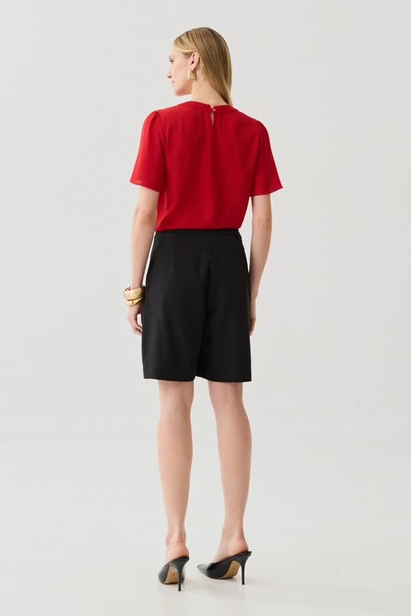 Blusa Decote Redondo Ombro Prega