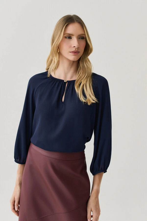 Blusa Manga 3/4 Raglan Decote Gota Gold