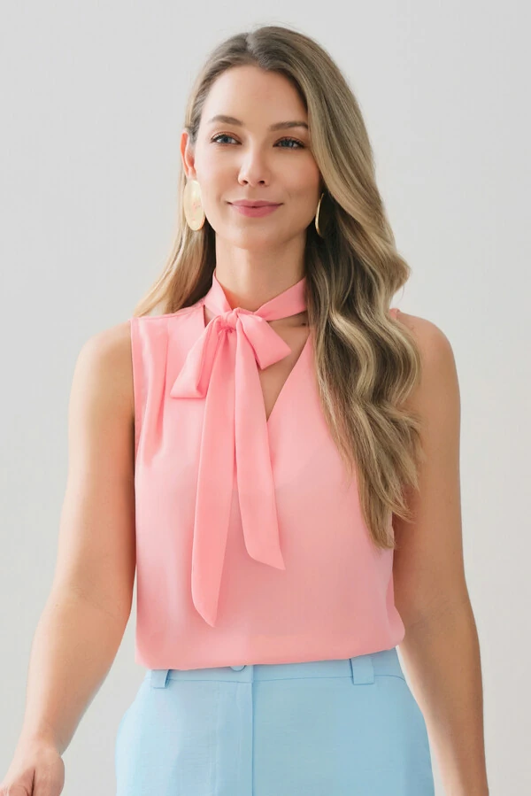 Regata Gola Baixa Laço Decote V Ombro Prega