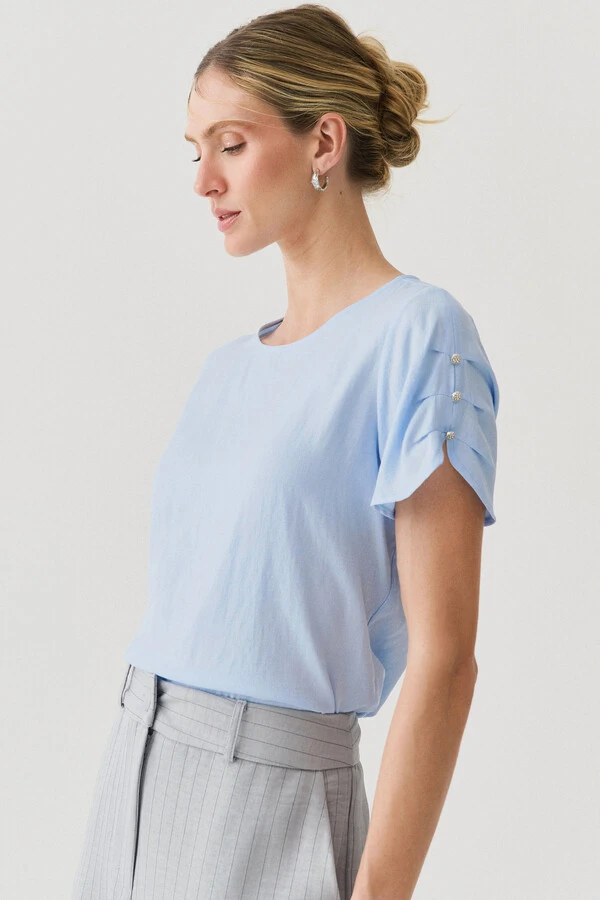 Blusa Manga Pregas Botões Brilho Triple