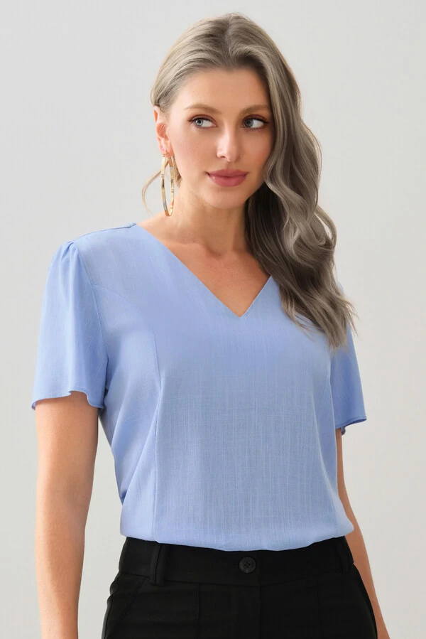 Blusa Decote V Recortes Laterais