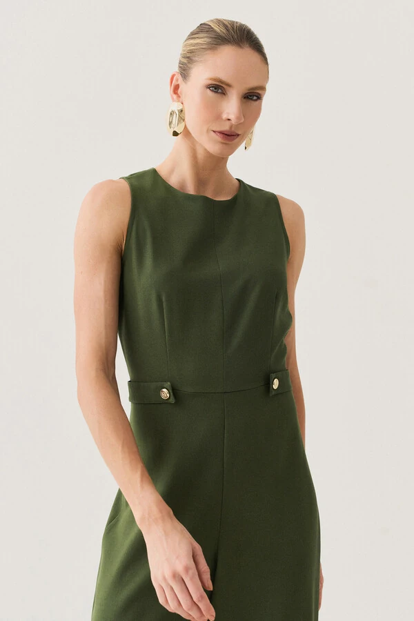 Macacão Regata de Alfaitaria Cintura Martingale Gold