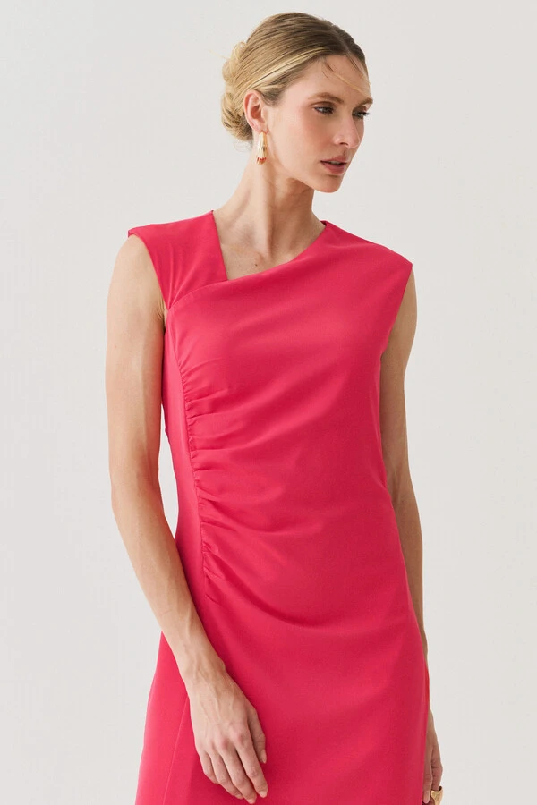 Vestido Midi Regata Decote Assimétrico Franzidos