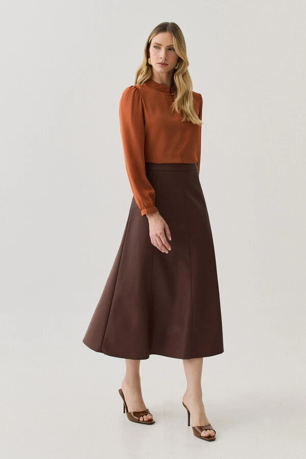 Blusa Manga Longa Punho Gola Baixa Mini Botões Triple