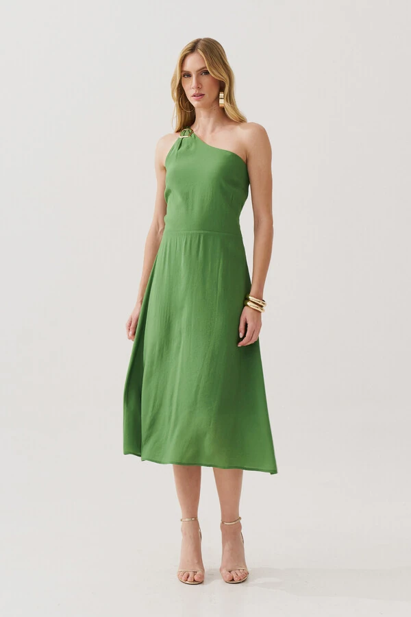 Vestido Midi Regata Assimétrico Um Ombro Só Gold