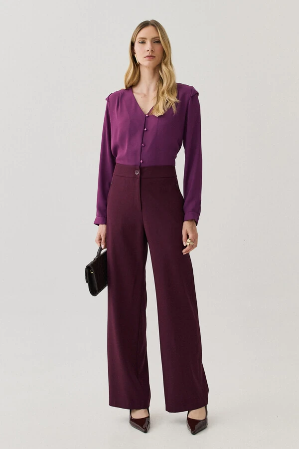 Camisa Manga Longa Punho Decote V Ombro Aba Mini Botões