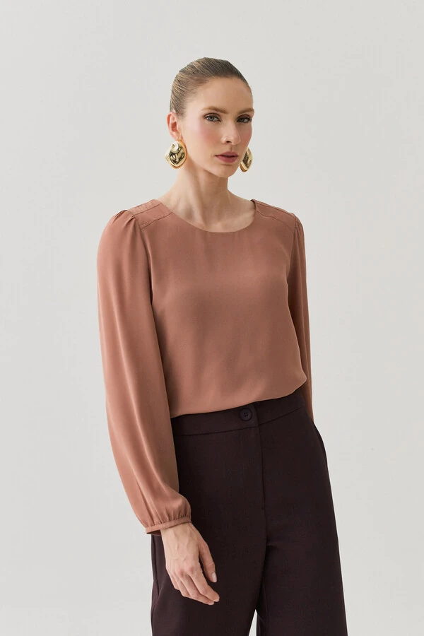 Blusa Manga Longa Ombro Recortes Double