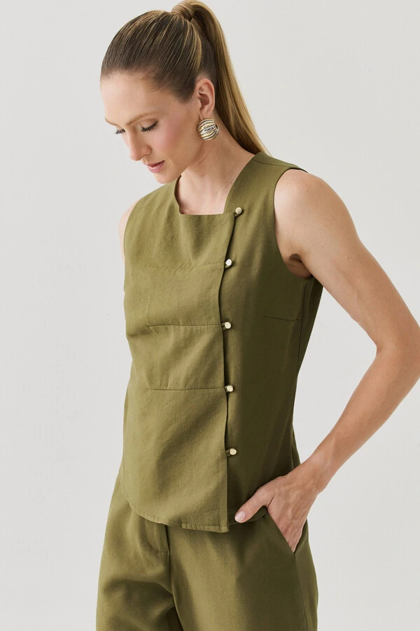 Conjunto de Camisa Regata Assimétrica Pence Mini Botões Gold