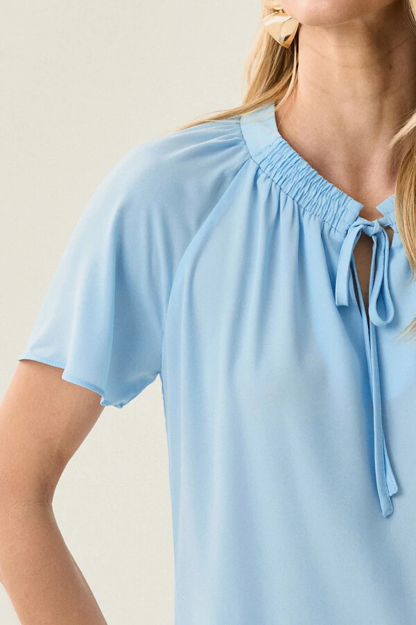 Blusa Manga Raglan Decote Lastex Laço