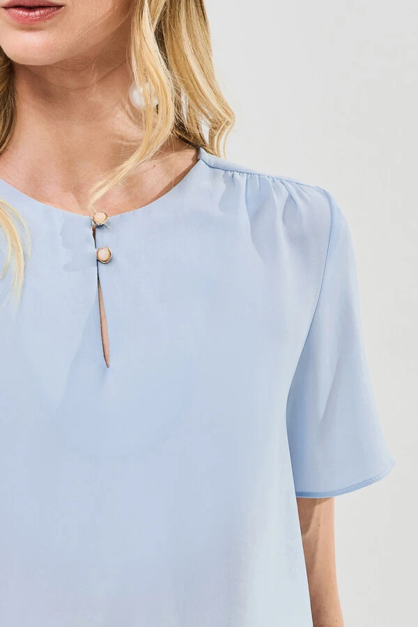 Blusa Decote Gota Gold Pérola Double Ombro Franzidos