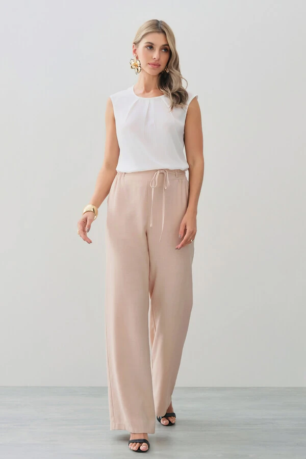 Calça Reta Cintura Elástico Laço Fino