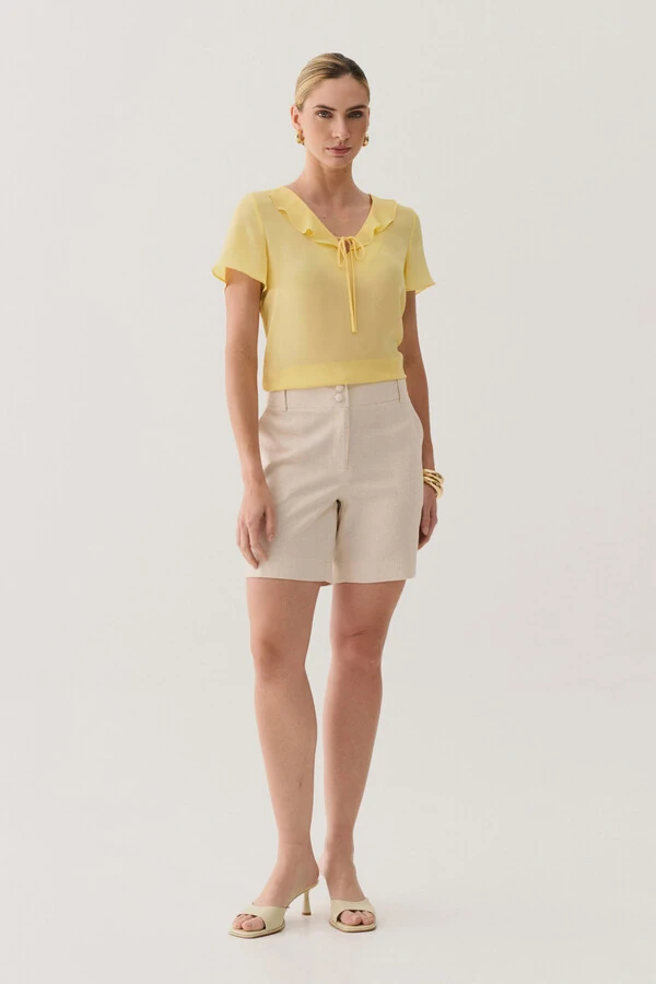 Blusa Decote V Babado Laço