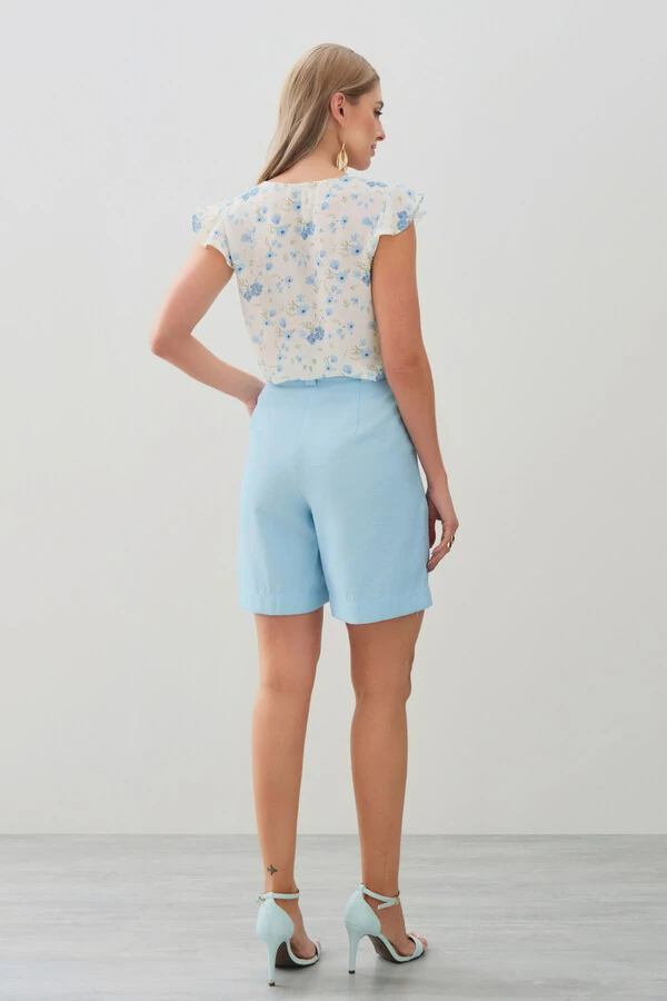 Regata Floral Decote V Ombro Babados