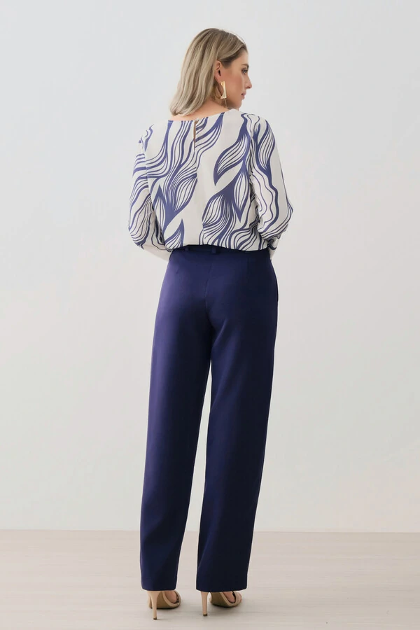 Blusa Abstrata Manga Longa Flare Decote Drapeado (cópia)