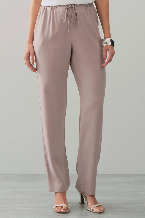 Calça Reta Cintura Elástico Laço