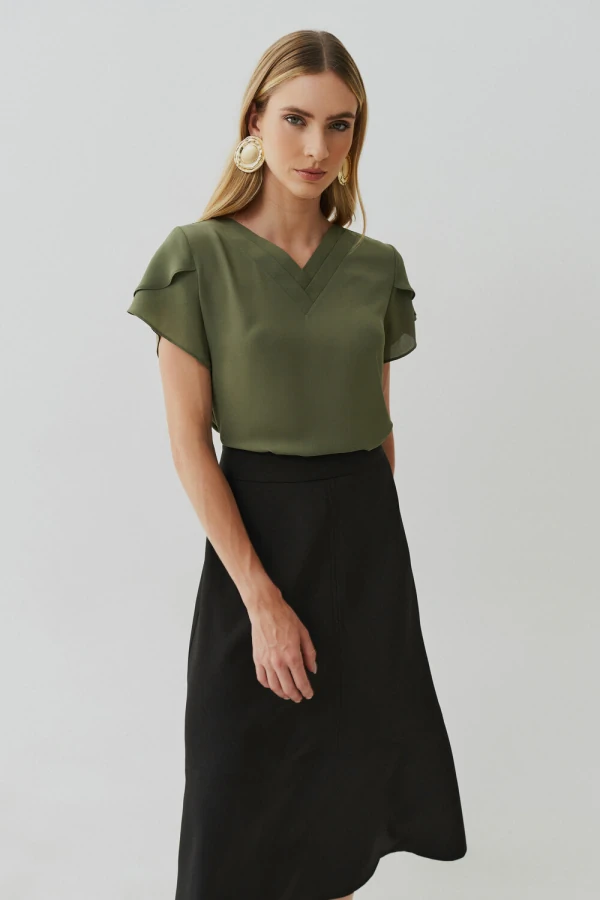 BLUSA MANGA TULIPA DECOTE V DOUBLE RECORTE