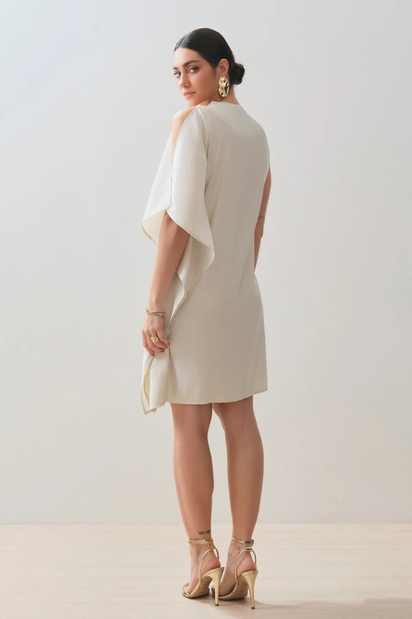 Vestido Regata Assimétrico Ombro Pregas Double Drapeado Gold
