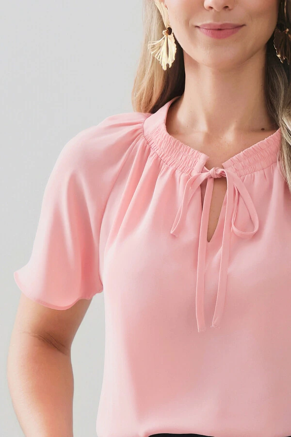 Blusa Manga Raglan Decote Lastex Laço