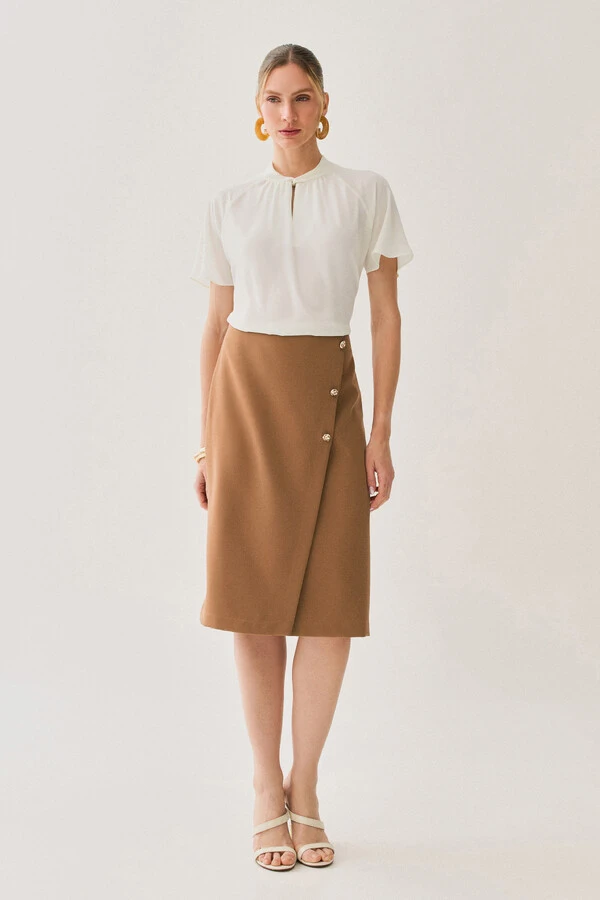 Saia Midi Transpassada de Alfaiataria Gold Triple