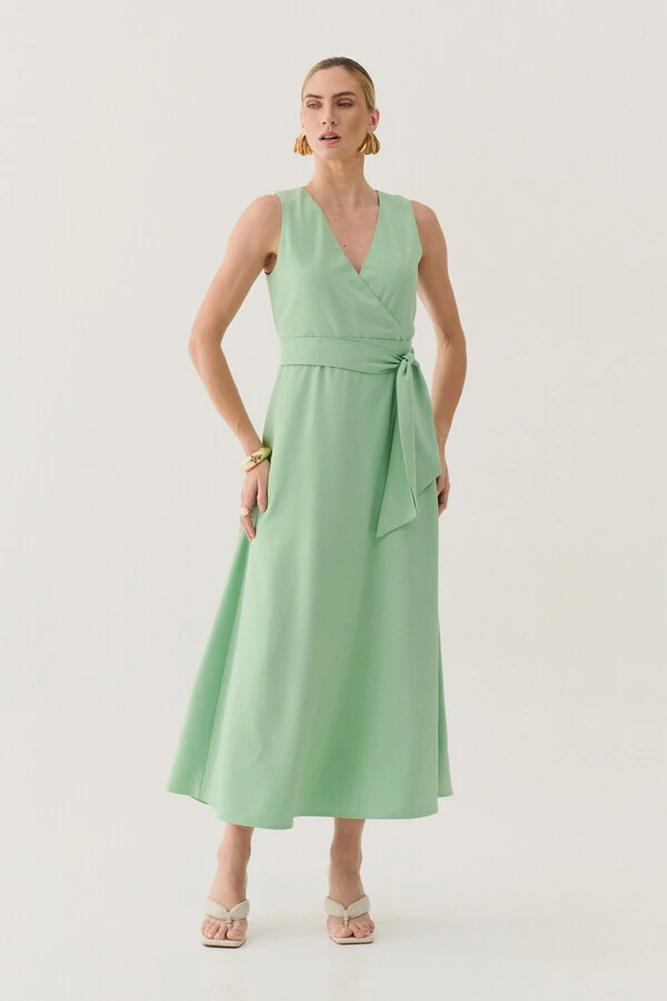Vestido Midi Regata Transpassado de Alfaiataria Cinto
