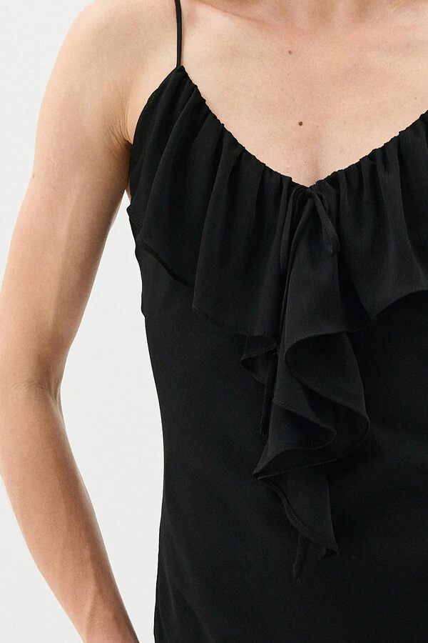 Vestido Longo de Alcinha de Chiffon Yoryu Decote V Babado Laço