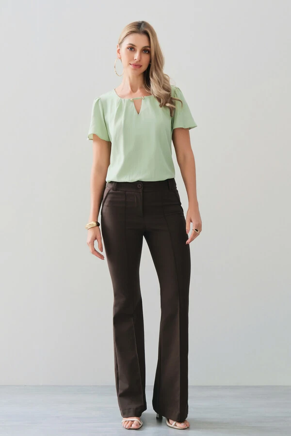 Blusa Decote Vazado Pregas Gold Double