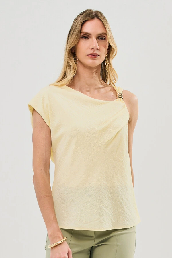 Blusa Assimétrica Alça Gold Pregas