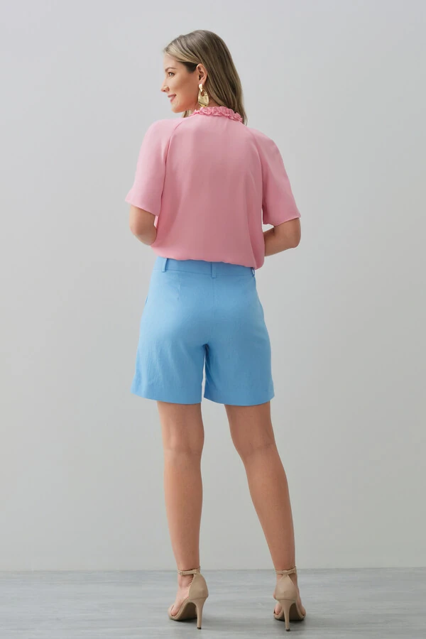 Blusa Manga Reglan Gola Babadinho Decote V Laço