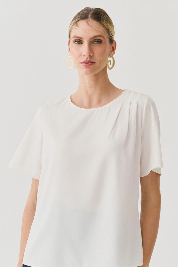 Blusa Assimétrica Pregas Ombro Esquerdo