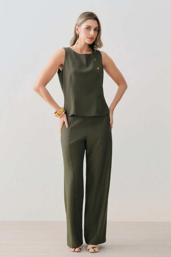 Conjunto de Regata Prega Gold Double e Calça Reta Nervura