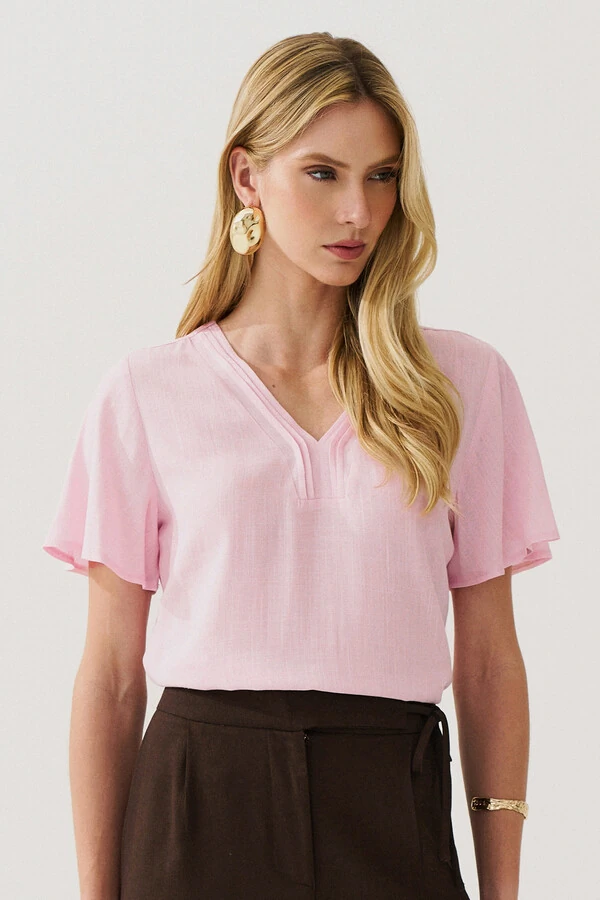 Blusa Decote V Pregas