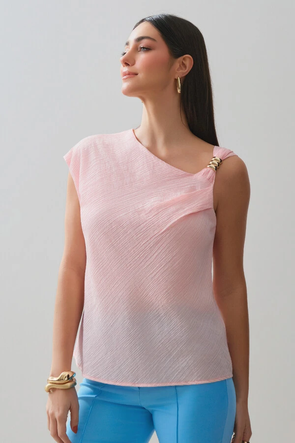 Blusa Assimétrica Alça Gold Pregas