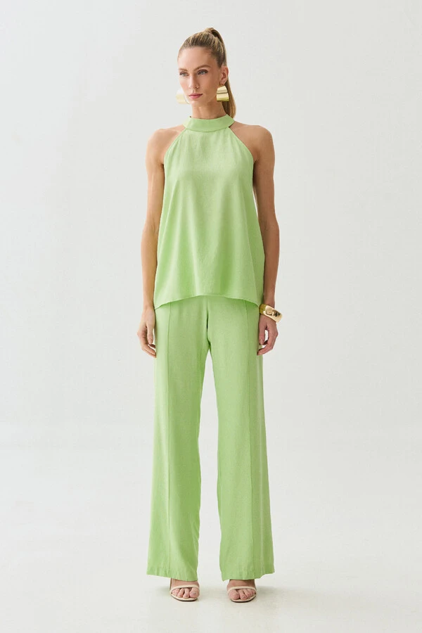 Conjunto de Blusa Regata Frente Única Faixa e Pantalona Nervura