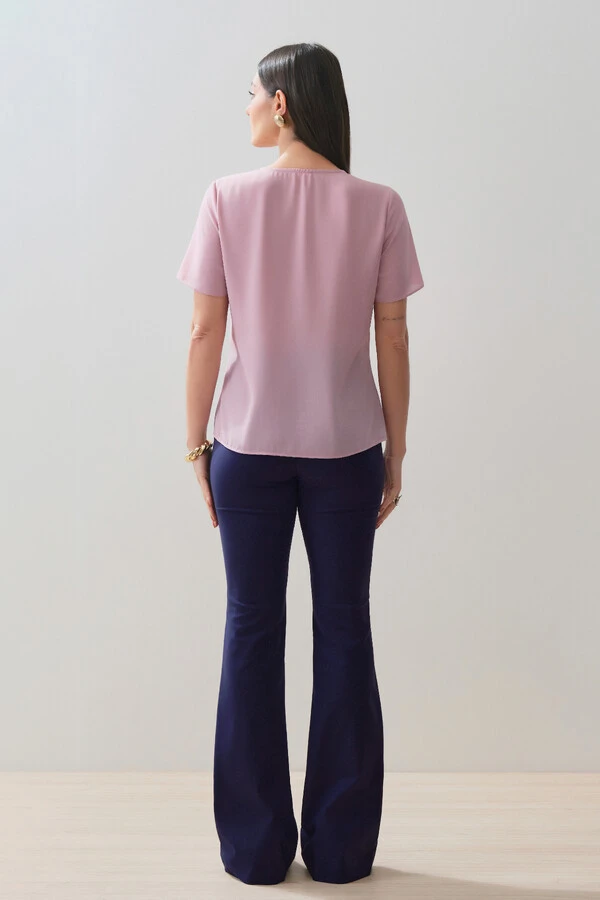 Blusa Decote Gota Gold Pérola Double Ombro Franzidos