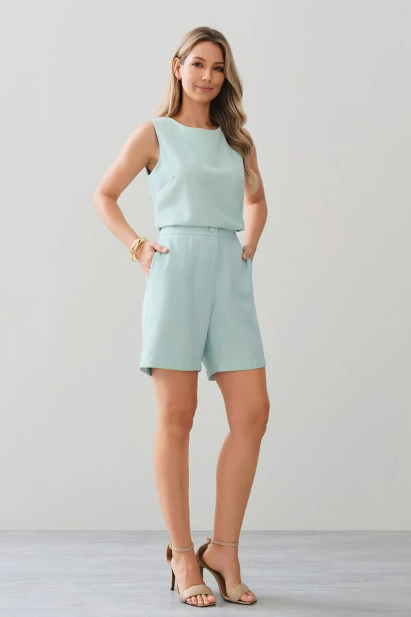 Conjunto de Blusa Regata Pence e Shorts Botão Forrado