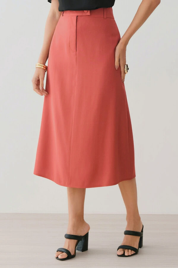 Saia Midi Evasé Botão Forrado