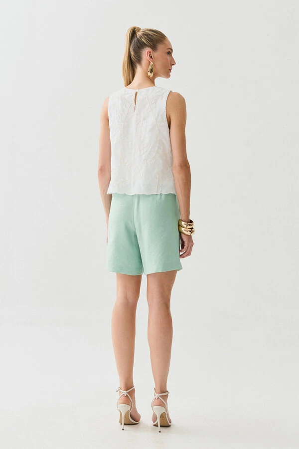 Regata de Algodão Bordado Folhagem Barrada