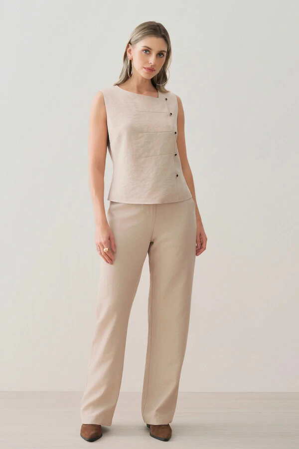 Conjunto de Camisa Regata Assimétrica Pence Mini Botões Gold