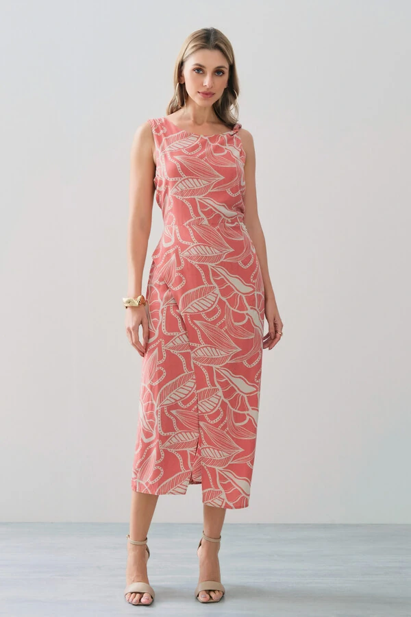 Vestido Midi Regata Assimétrico Transpassado Folhagem Um Ombro Torcido Lateral Franzida