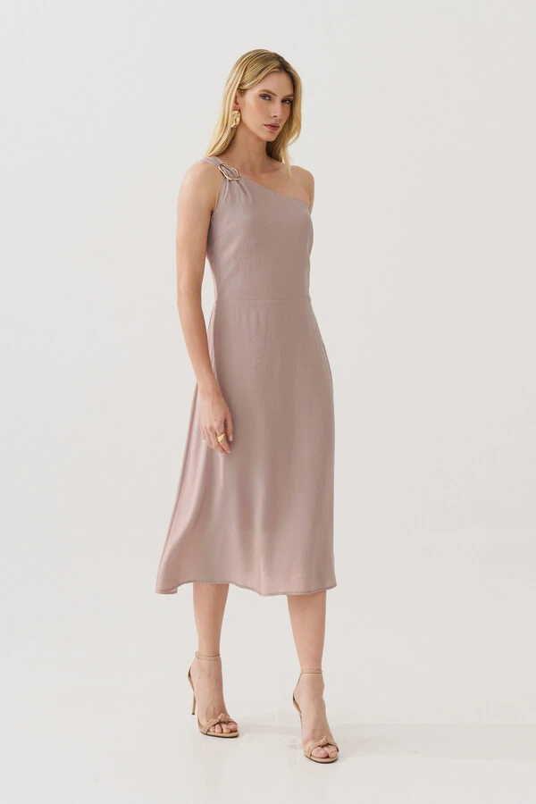 Vestido Midi Regata Assimétrico Um Ombro Só Gold