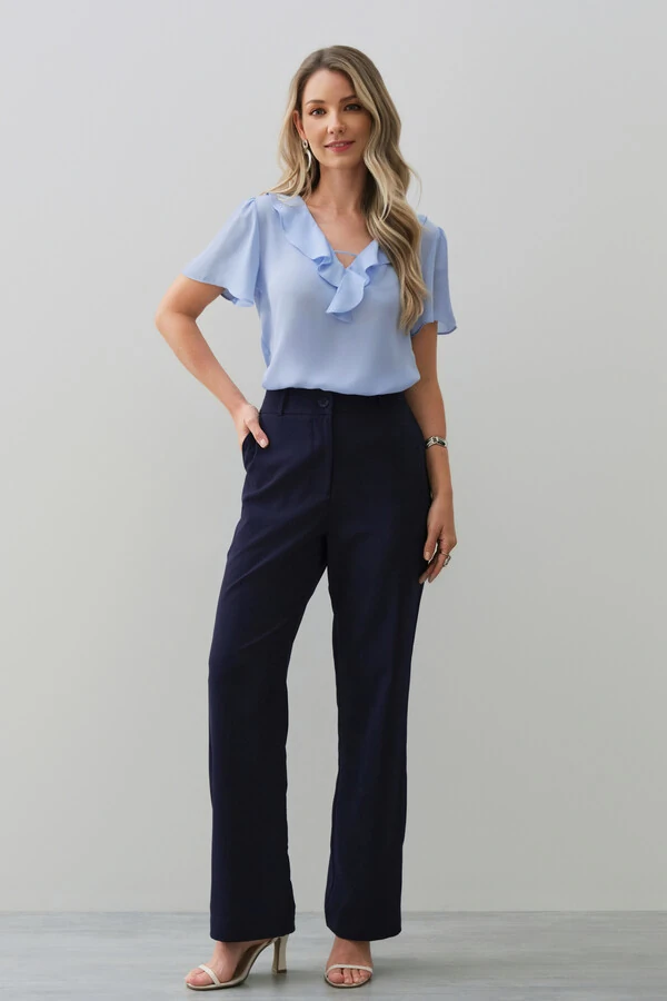 Blusa Manga Evasé Decote V Babado
