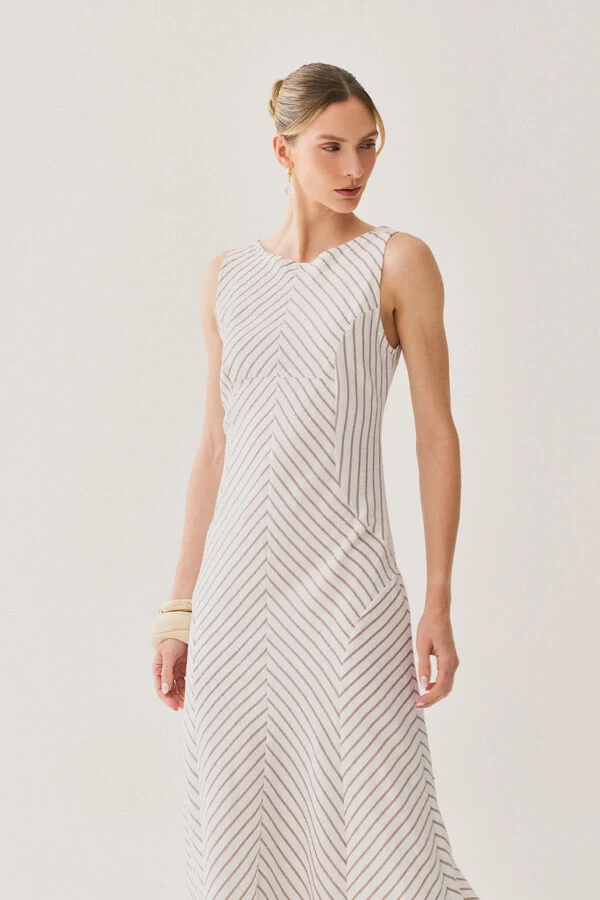 Vestido Midi Regata Listrado Recortes