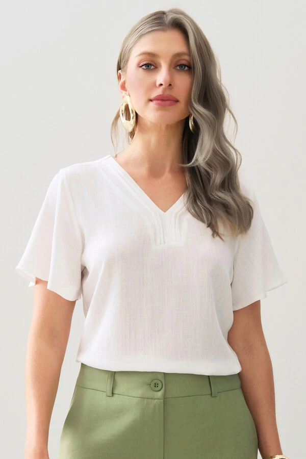Blusa Decote V Pregas
