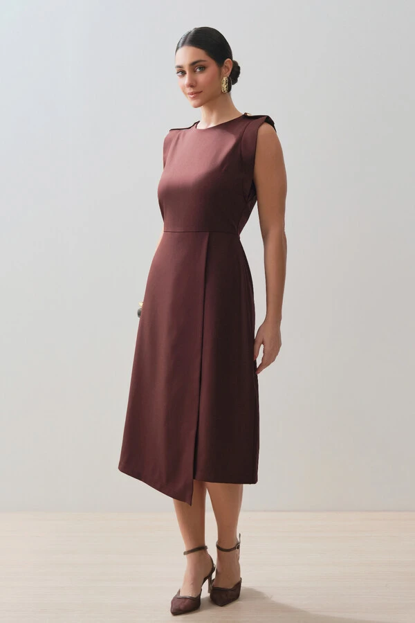 Vestido Midi Regata Transpassada Ombro Martingale Gold