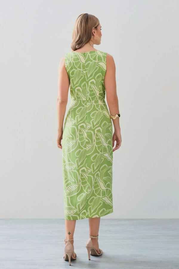 Vestido Midi Regata Assimétrico Transpassado Folhagem Um Ombro Torcido Lateral Franzida