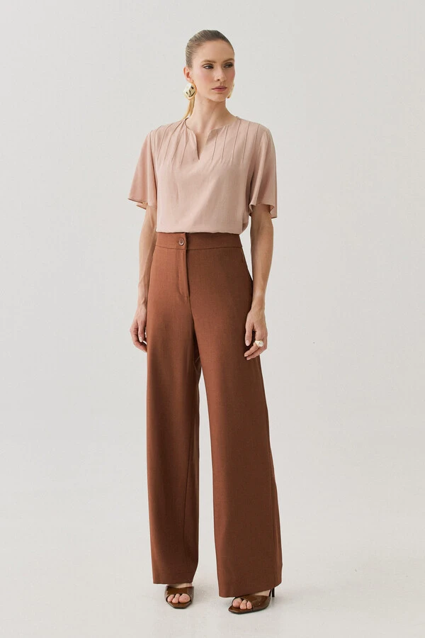 Pantalona Slim de Alfaiataria Bolso Faca Discreta